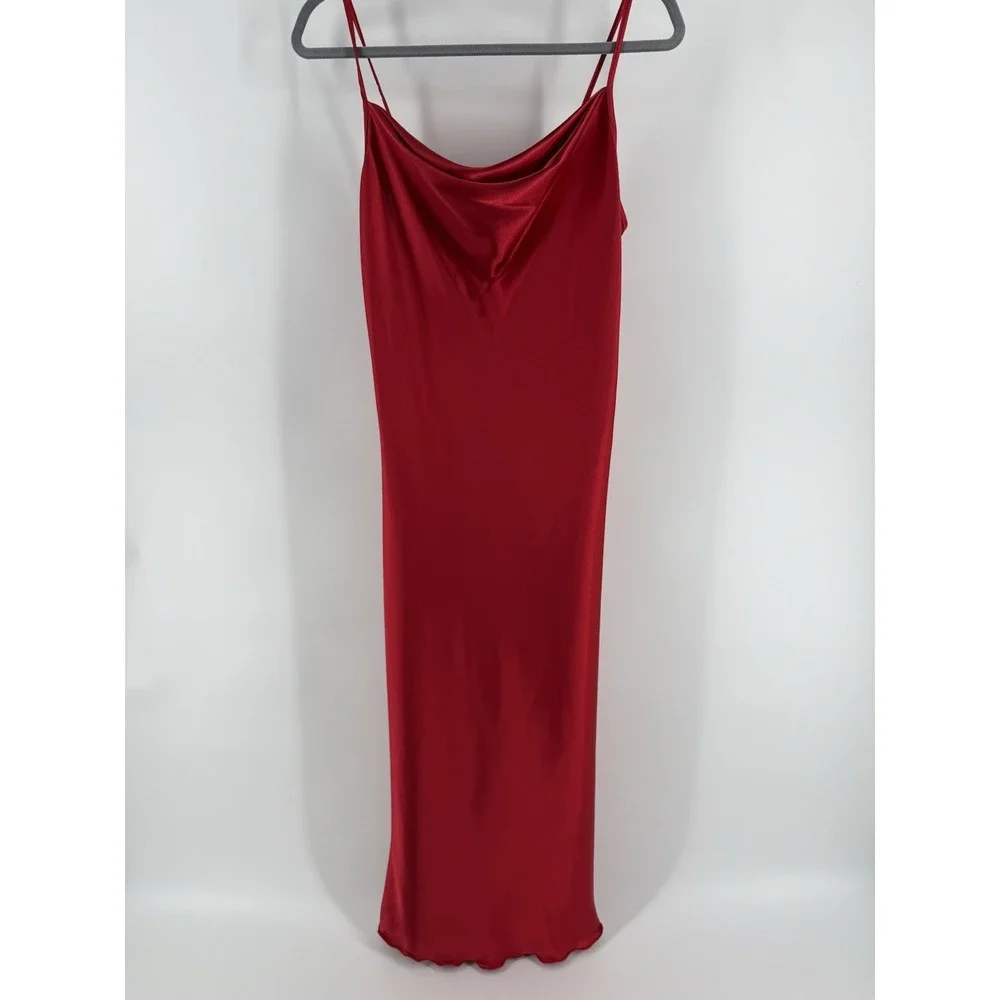 BEBE‎ SATIN COWL NECK Midi SLIP DRESS SIZE M Elegant Super Sexy Apple 🍎 Red !! - Picture 2 of 9